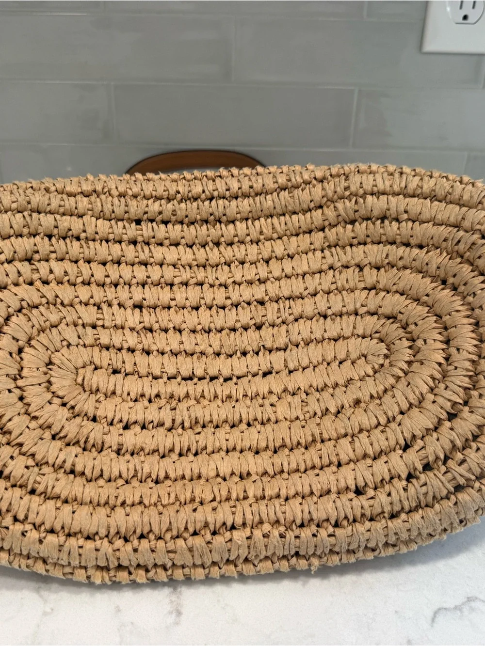 Tory Burch Woven Raffia Tote bag with Leather Tassel Trim in Tan